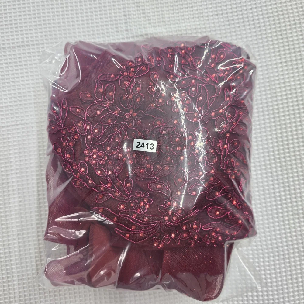 Pageant May Queen Beaded Tulle Party Dress Women’s 4 Burgundy Fit & Flare Formal - Picture 12 of 12